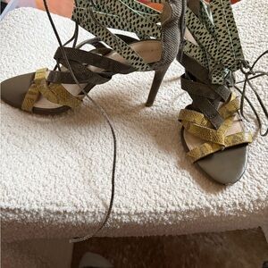 Banana Republic Olive and Yellow Strappy Heels